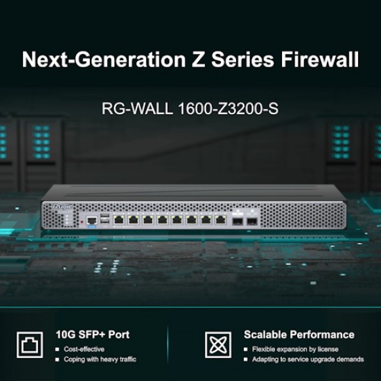 Ruijie RG-WALL 1600-Z3200-S Z Series Firewall (1x 10G SFP+ Port, 1x 1G SFP Port, 8x 1G RJ45 Ports) with 1 Year 5 in 1 License