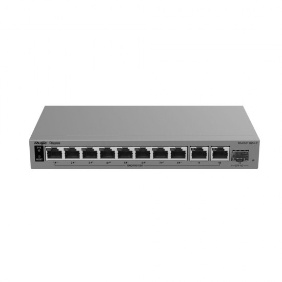 Reyee RG-ES211GS-LP, 11-Port Gigabit Smart Cloud-Managed PoE+ Switch 70W, 8x PoE+, 2x 1G Uplink, 1x SFP
