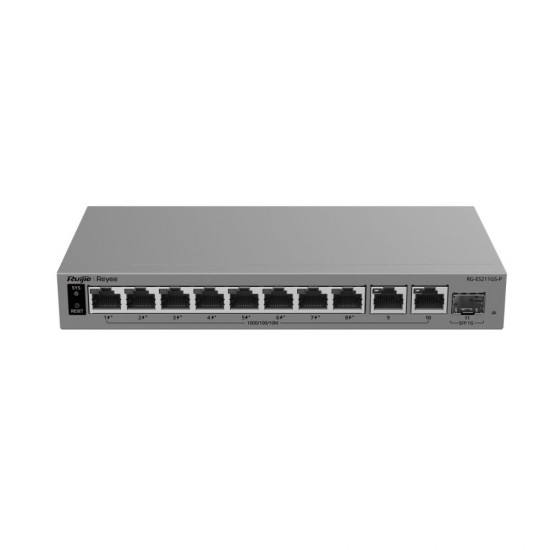 Reyee RG-ES211GS-P, 10-Port Gigabit Smart Cloud-Managed PoE+ Switch 120W, 8x PoE+, 2x 1G Uplink, 1x SFP