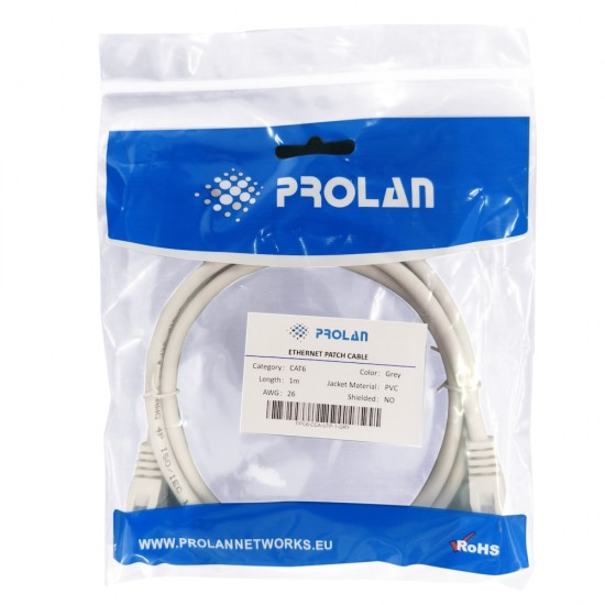 PROLAN Grey CAT6 20m Patch Cord UTP, 26AWG, CCA, PVC