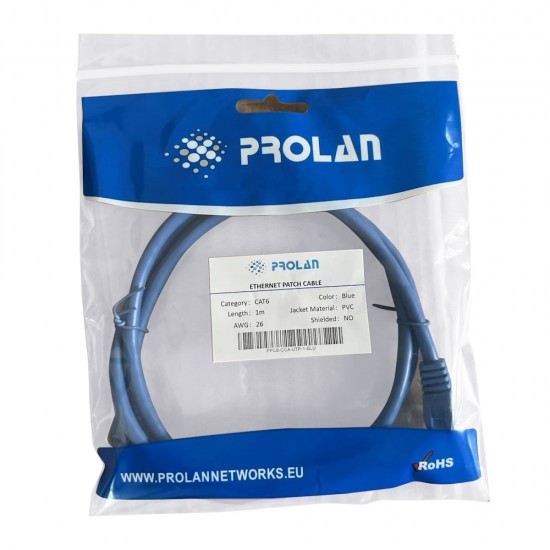 PROLAN Blue CAT6 1m Patch Cord UTP, 26AWG, CCA, PVC