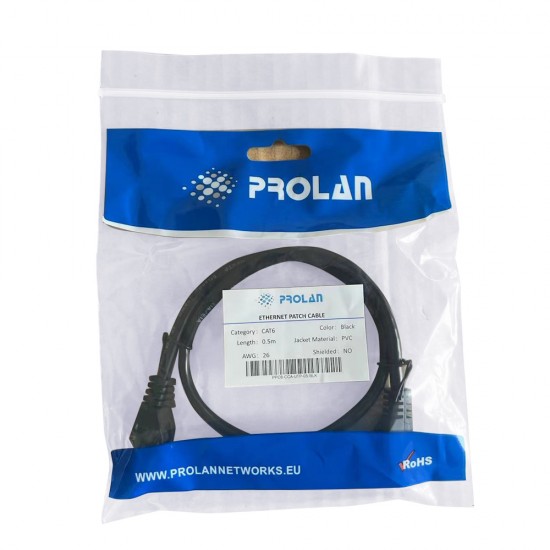 PROLAN Black CAT6 0.25m Patch Cord UTP, 26AWG, CCA, PVC
