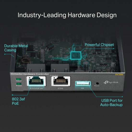 TP-Link OC200 Omada Hardware Controller, 2x 10/100 Mbps Ports, 1x USB 2.0 Port, 1x MicroUSB