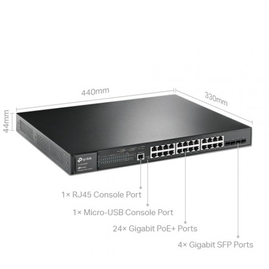 TP-Link TL-SG3428MP Omada JetStream 28-Port Gigabit L2+ Managed Switch, 24x PoE+, 4x SFP (Rackmount)