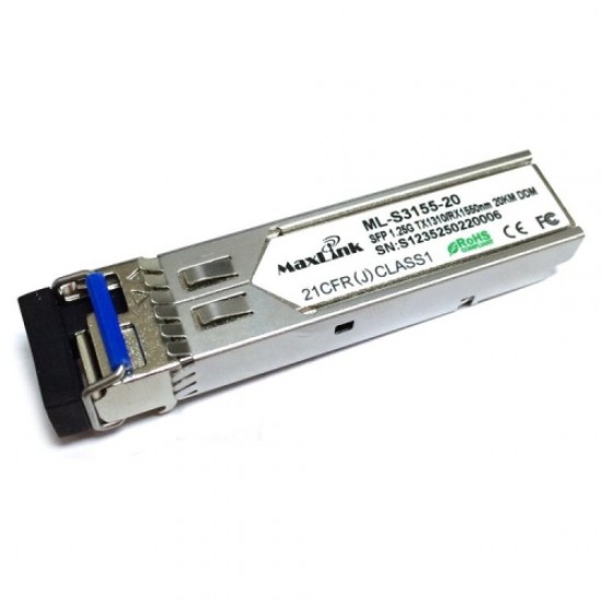 Optical module 1.25G SFP, WDM(BiDi), Singlemode, Tx 1310/Rx 1550nm, 20km, 1x LC connector, DDM