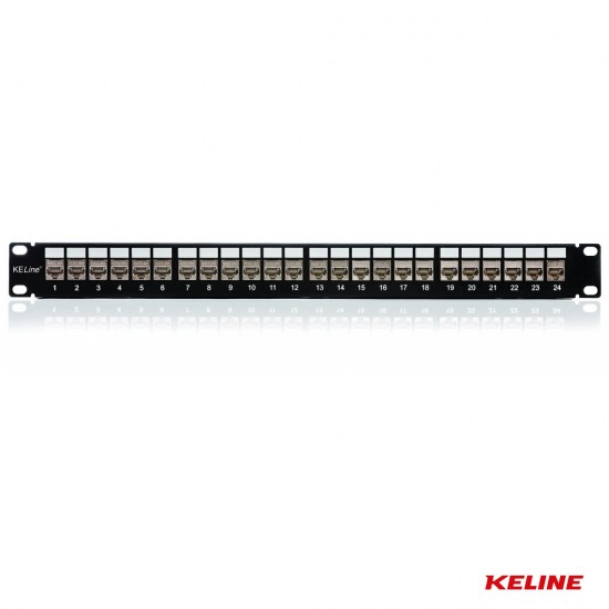 Keline Patch panel, Cat.6A, 24x RJ45/s, black (KEJ-C6A-S-10G keystones included)