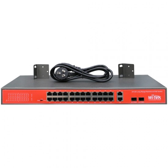 WI-TEK 24 Port Unmanaged PoE Switch 100Mbps + 2 Gigabit Ports + 2 SFP