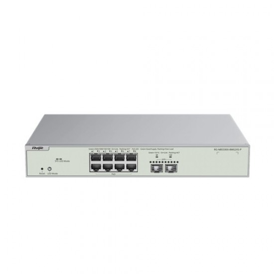 Reyee {RG-NBS3300-8MG2XS-P} , 8-Port Muti-Gigabit Layer 2 Managed Switch with 8 x PoE+ Ports, and 2 x SFP+ Uplink Ports Reyee {RG-NBS3300-8MG2XS-P} , 8-Port Muti-Gigabit Layer 2 Managed Switch with 8 x PoE+ Ports, and 2 x SFP+ Uplink Ports